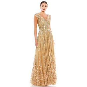 Mac Duggal 5223 Gold Cap Sleeve A-Line Gown Women's Size 8 NWT (fits like a 10)